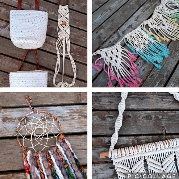 Boho Bundle Macrame Wall Hanging Baskets Wool Dream Catcher Tie Dye Plants - Picture 1 of 12